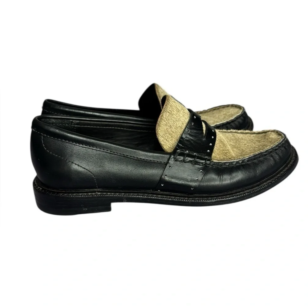 Luxury rag & bone Women’s Black Carter Leather and Calf Hair Loafers 37.5 US 7.5